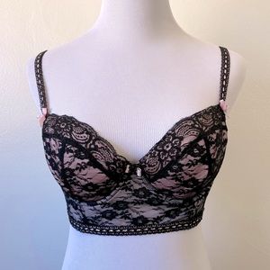 Black lace and pink ribbon longline bustier (Women’s size 34C)